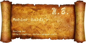 Mehler Balár névjegykártya